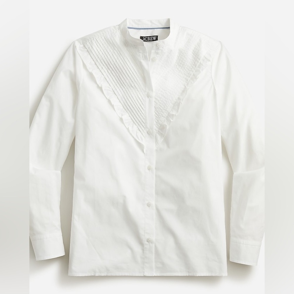 JCrew Ruffle-trim cotton poplin button-up shirt size 18 White